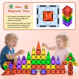 Mini Magnetic Tiles, 80PCS Diamond Pattern Travel Magnetic Tiles Building Set with Case, Construction Toys for Kids 4-8 Portable Classroom Educational Learning Toddler Toys for Boys Girls Gift Ages 3+