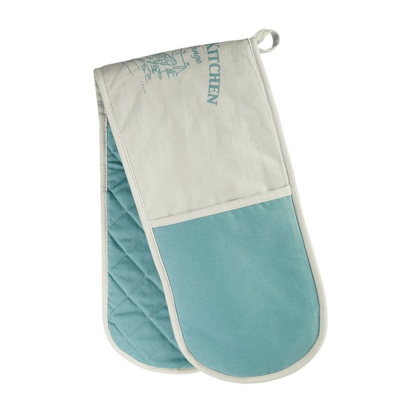 Premier Housewares Country Kitchen Double Oven Glove - White/Teal