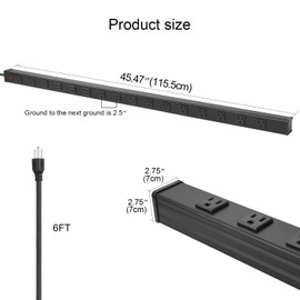 Long Heavy Duty Power Strip, 16 Outlet Large Metal Power Strip, Garage Workshop Multi Wide Industrial Power Strip. 6FT Cord 15A, 125V, 1875W (Black) (10FT, Black)