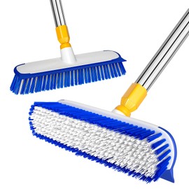 ITTAR 12" Wide Floor Scrub Brush with Long Handle, 2-in-1 Deck Cleaning Brush with 55" Extendable Pole, Heavy-Duty Tub Tile Scrubber Cleaner Brush for Shower Floor, Kitchen, Patio, Garage, Restaurant