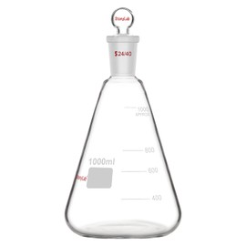 stonylab Glass 24/40 Erlenmeyer Flask with Stopper, 1000 ml Borosilicate Glass Heavy Wall Flask with 24/40 Standard Taper Outer Joint and Glass Stopper