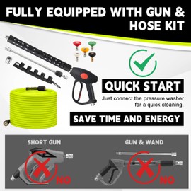 M MINGLE Pressure Washer Hose and Gun Kit, 50 FT Power Washer Hose with 5 Nozzle Tips and M22-14mm Fitting, Replacement for Ryobi, Simpson, Craftsman
