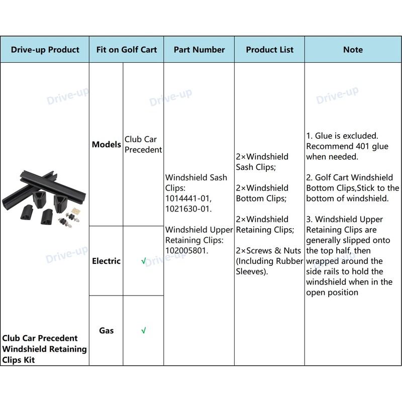 Drive-up Golf Cart Windshield Sash Clips Kits with Screw for
