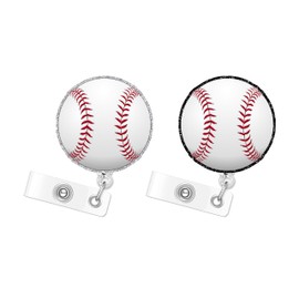Baseball 2p Badge Reels Retractable Funny Cute Badge Holder with Badge Reel ID Clip Name Tag Sports Card Tag Card Badge Clip Acrylic Accessories Gifts Nurse Student RN LPN Office Worker Teacher