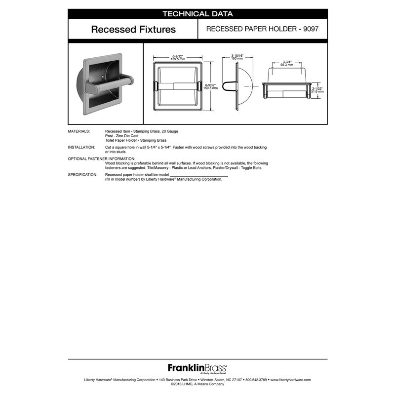 Franklin Brass 9097PC - Soporte empotrable para papel con bordes