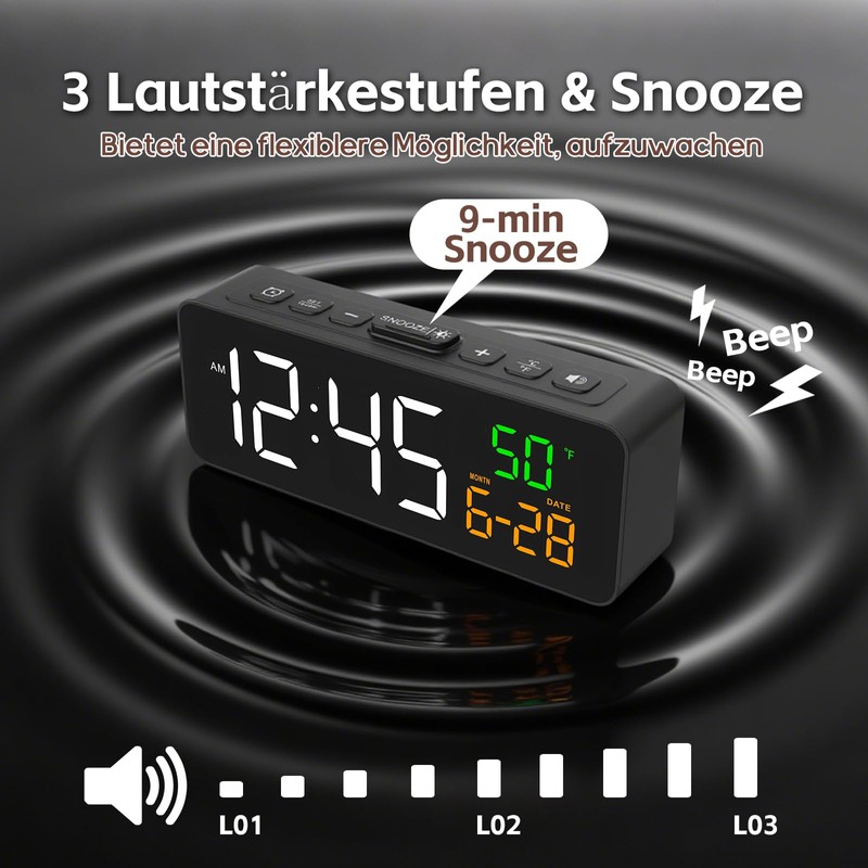 Digital Alarm Clock Small, Bedside Alarm Clock with Temperature Display,