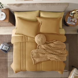 Monbix Queen Comforter Set - 7 Pieces Desert Yellow Bed in a Bag Queen Bedding Sets with Comforters, All Seasons Down Alternative Comforter Bed Set with Sheets, Pillowcases & Shams