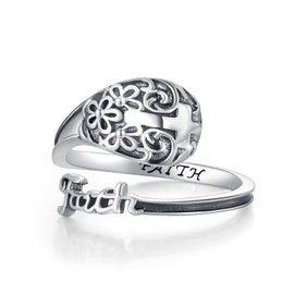 OHAYOO Spoon Rings for Women Sterling Silver Faith Ring Vintage Cross Thumb Rings Spoon Ring Cross Jewelry Christian Rings for Women Gifts