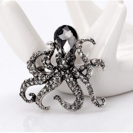 Suoirblss Rhinestone Brooch Pin Deep Sea Animal Octopus Crystal Brooches Pins Jewelry for Women Men (Black)