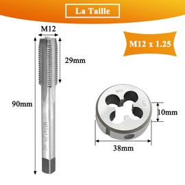 Teocpai M12 x 1.25mm Screw Tap and Die Set with Round Thread for Repair Nuts Bolts