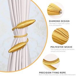 Pretty Jolly Pack of 4 DIY Twist Curtain Tiebacks Creative Decorative Drape Tie Backs European Style Random Modelling Curtain Holdbacks for Home & Office Window Blackout & Sheer Drapery (Gold)