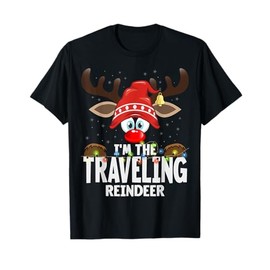 Christmas Matching I'm The Traveling Reindeer T-Shirt, Small, Black