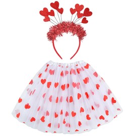 DIELIANHUA DIELIANHUA 2 PCS Amor Kostüm Damen, Karneval Kostüme Amor Set, Herzchen Tutu, Damen Tüllrock Weiß, Herz Haarreif, Herz Stirnband mit Glitzer Pailletten, Romantische Amor Kostüm Accessoires