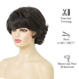 Siudus Black Short Curly Wigs for Women with Bangs Ladys Hair Heat Resistant Synthetic Daily Party Wig