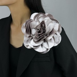 Dainty Satin Fabric Rose Flower Brooches 7.5in Extra Large Big Camellia Flower Brooches Lapel Pins for Women