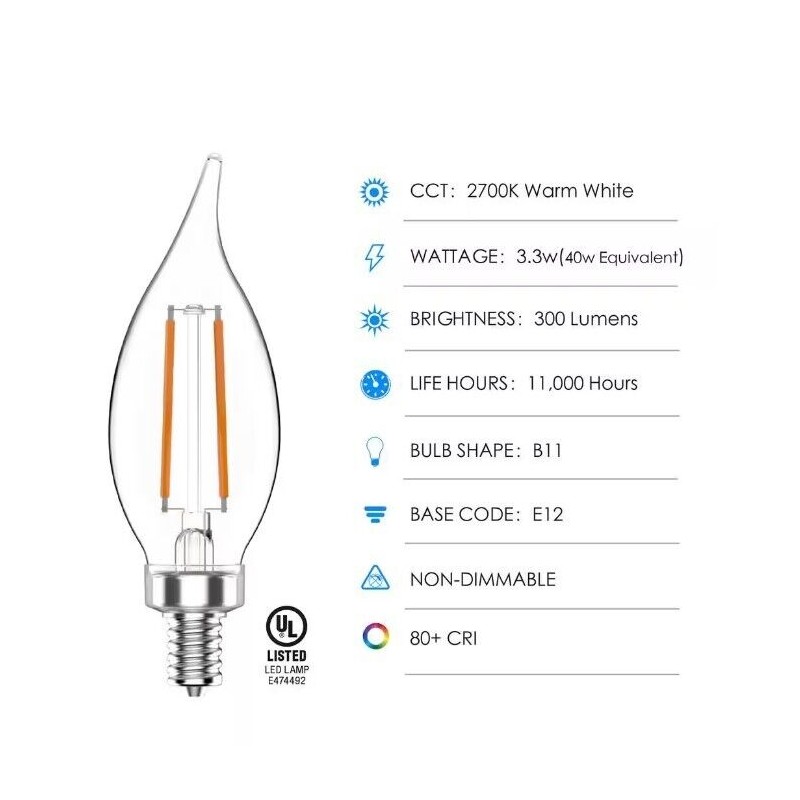 ecosmart 40-W Equivalent B11 Non-Dimmable Clear Glass Filament Vintage LED