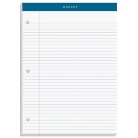 TOPS Docket Writing Pad, 8-1/2" x 11-3/4", College Rule, White Paper, 3-Hole Punched, 100 Sheets (63384)