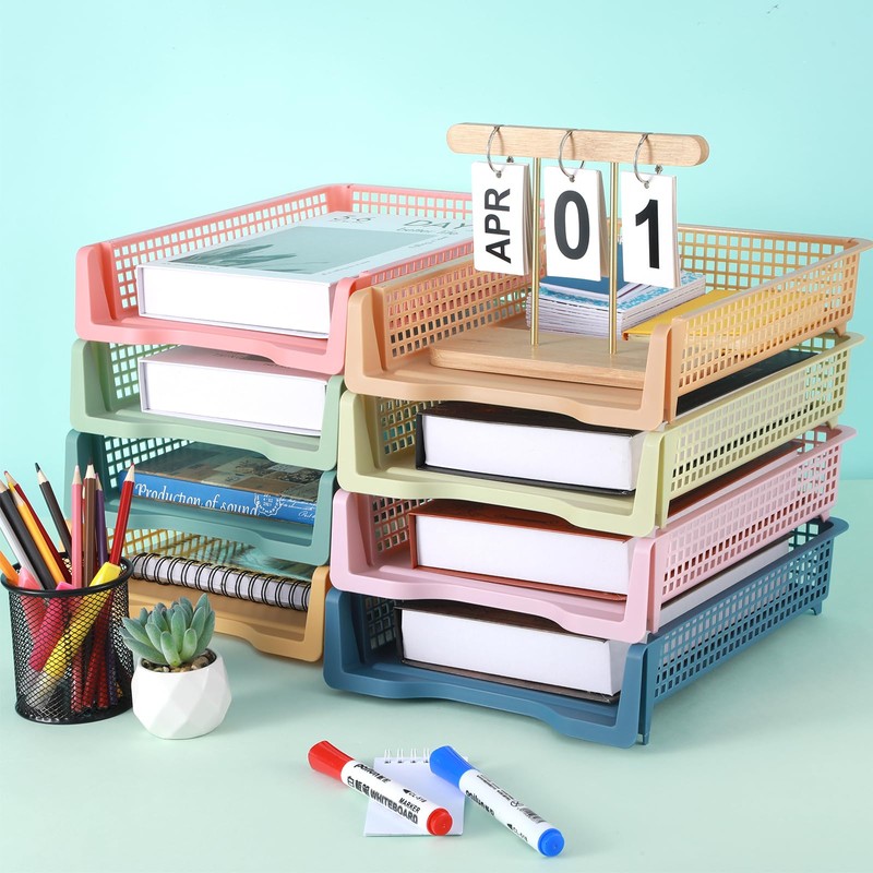 8 Pack Boho Plastic Turn in Paper Trays for Classroom