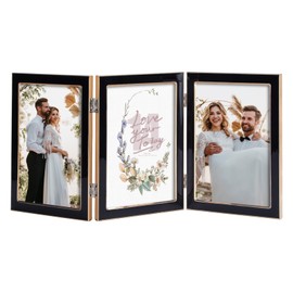 Lavezee 5x7 Black Trifold Picture Frame, Vertical Hinged Frames Made to Display Three 5 by 7 inch Photos for Wall and Tabletop Decor
