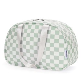 Full Size Toiletry Bag Large Wash Bag Cosmetic Bag Travel Makeup Bag Organizer for Women(Mint Green Checkerboard)