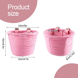 SilverChry Children's Bicycle Basket, Braided Bicycle Basket for Girls and Children, Front, Front Handlebar Basket, Hand Braided, Removable Bicycle Baskets Made of Rattan with Leather Straps (Pink)