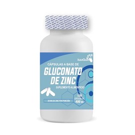 Gluconato de Zinc IsaaQuim  120 Cápsulas de 400 mg  20 mg de Zinc por Porción  Suplemento Alimenticio                                                 