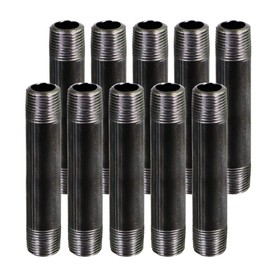 SupplyGiant 3/8 x 6 Inch Black Steel Pipe (10-Pack), Heavy Duty Industrial Malleable Iron Pipes, Pre Cut Threaded Nipple Great For All DIY Furniture And Black Pipe Shelving