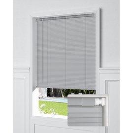 UNISHADES No Tools No Drill Cordless Mini Blinds, 100% Privacy L-Shaped Blades 1" Vinyl Blinds for Indoor Windows, for Windows Size (30.5" W × 48" H) Color (Grey)