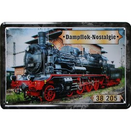 WOGEKA ART Retro Tin Sign - Steam Train Nostalgia 38 205 - Nostalgia Decorative Sign as Gift Idea for Railway Fans for Birthday Christmas 20 x 30 cm Metal Sign 689