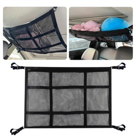 Car Ceiling Cargo Net,35.43"×25.59" Auto Ceiling Storage with Reinforced Buckle Fastener,Double Layer Mesh Roof Storage Organizer,Universal Camping Essentials for Cars, Vans, SUVs