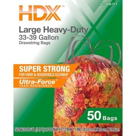 WL01  HDX 33-39 Gallon Clear Flex Drawstring Outdoor Trash Bags with 20% PCR (50-Count)