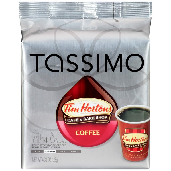 Tassimo Tim Hortons Cafe & Bake Shop Medium Roast Coffee T-Discs for Tassimo Single Cup Home Brewing Systems (14 ct Pack)