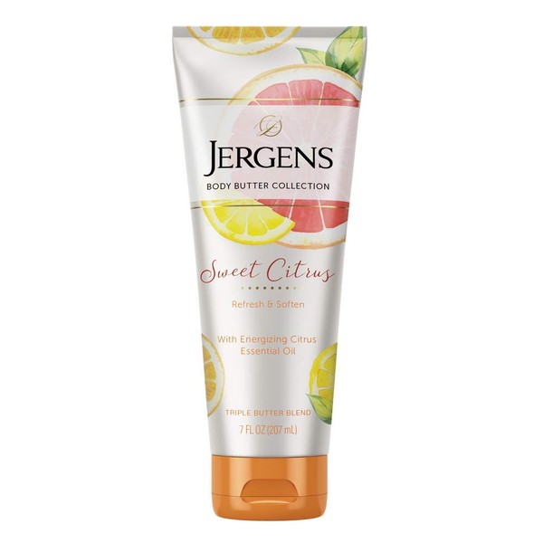 Jergens Sweet Citrus Body Butter Body and Hand Lotion, Moisturizer, 7 Ounce Lotion with Essential Oil for Indulgent Moisturization