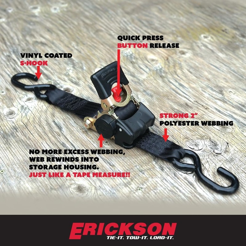 Erickson Pro Series 2in x 10ft Black Retractable Ratcheting Tie-Down