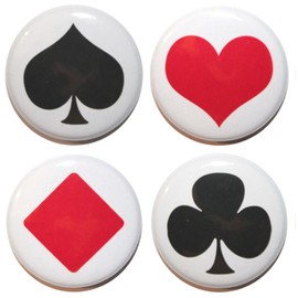 Set of 4 Playing Card 'Suits' Fridge Magnet Set (25mm) Made in UK by Button Zombie