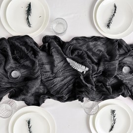 Time to Sparkle Cheesecloth Table Runner 90X400CM Vintage Gauze Romantic Table Runner for Wedding Bridal Shower Birthday Party Table Decor Black