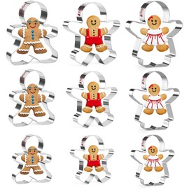 KAISHANE Gingerbread Man Cutters set 9 Pieces Stainless Steel Boy and Girl Cookie Cutter Biscuit Cutter Shapes for Christmas Holiday
