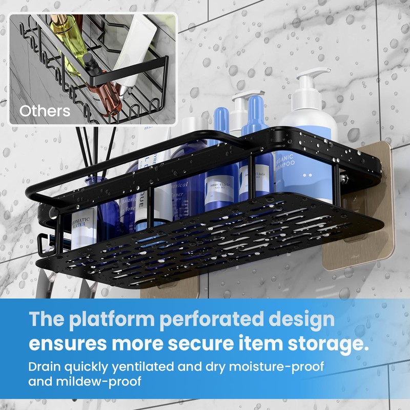 Styptika 2-Pack Adhesive Shower Caddy – Rustproof Aluminum Black Shower