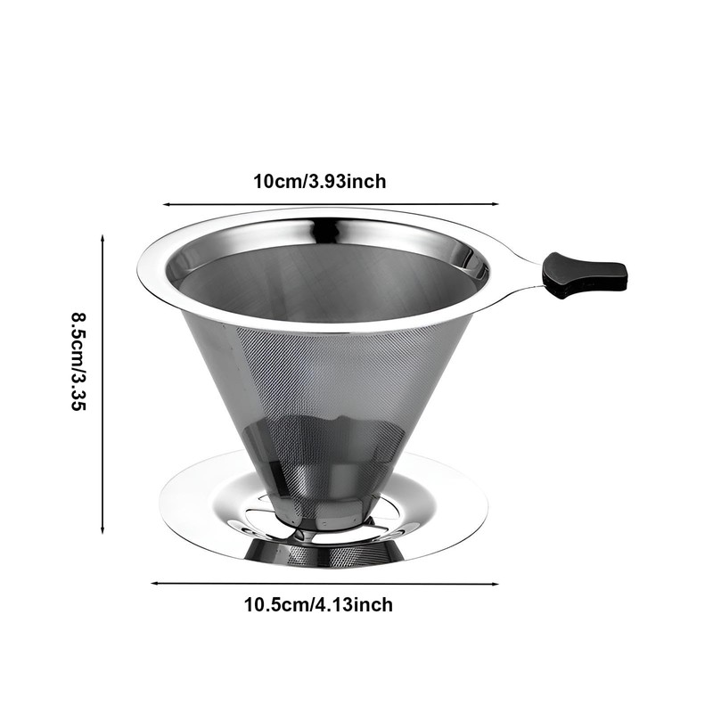 Stainless Steel Pour Over Coffee Filter Cone with Stand, Reusable
