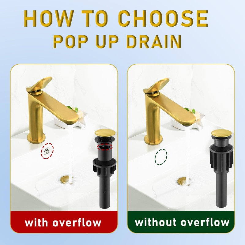 Bathroom Sink Drain without Overflow Brushed Gold, ABS Pop up