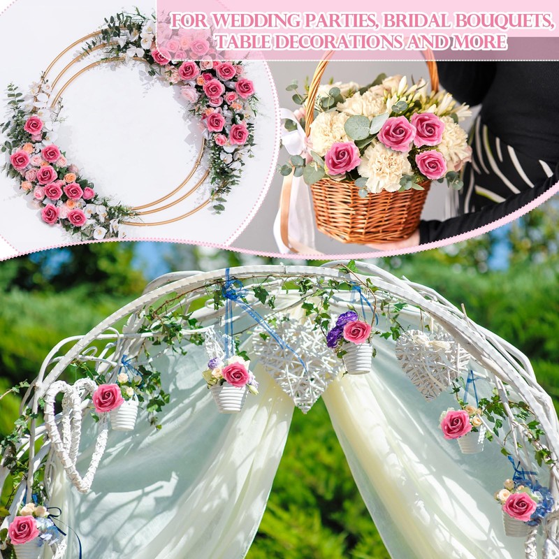 Jexine 50 Pcs Artificial Rose Flower Bulk Realistic Silk Fake