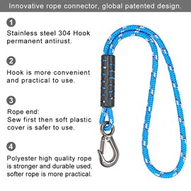 BeneLabel Tree Swing Rope, 100cm Hammock Strap Hanging Kit Beam Polyester Extension String (400lbs) with Hook for Hammock Chair Playground Set, up to 2500lbs, 10mm Diameter, Blue