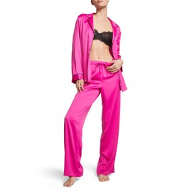 Victoria's Secret Satin Long Pajama Set, Silk Pajamas, PJ Set for Women, 2 Piece Lounge Set Silk PJs, Women's Sleepwear, Pink (XXL)