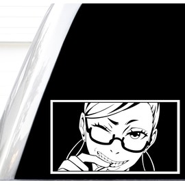 DanDaDan Decal, Seiko Ayase Peeker Decal, Turbo Granny Sticker, Momo Ayase Decal, Gifts for Weebs, Otaku Gifts, Seiko Ayase Car Sticker, Anime Decals, Anime Peeker (White, H 3.5 by L 6 Inches)