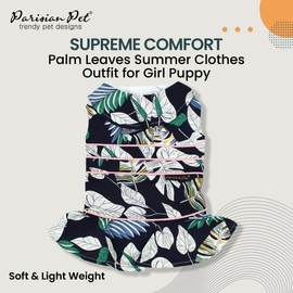 Parisian Pet Palm Leaves Summer Dress - Magic Strap Closure Dog Beach Outfit - Lightweight and Breathable Dresses for Large Dogs Girl 2XL
