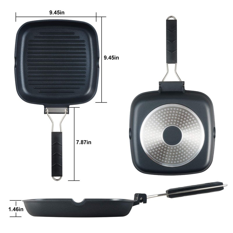 SKITCHN Grill Pan With Folding Handle, Nonstick for Stove Tops,