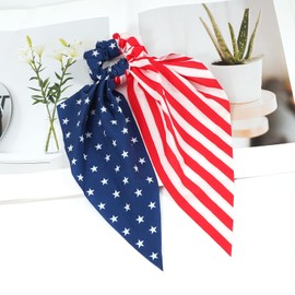 4th of July Hair Ties for Woman Girls American USA Flag Ribbon Hair Tie Red White and Blue Hair Scrunchies Elastic Patriotic Hair Tie Independence Day Memorial Day Party Supplies Hair Accessories