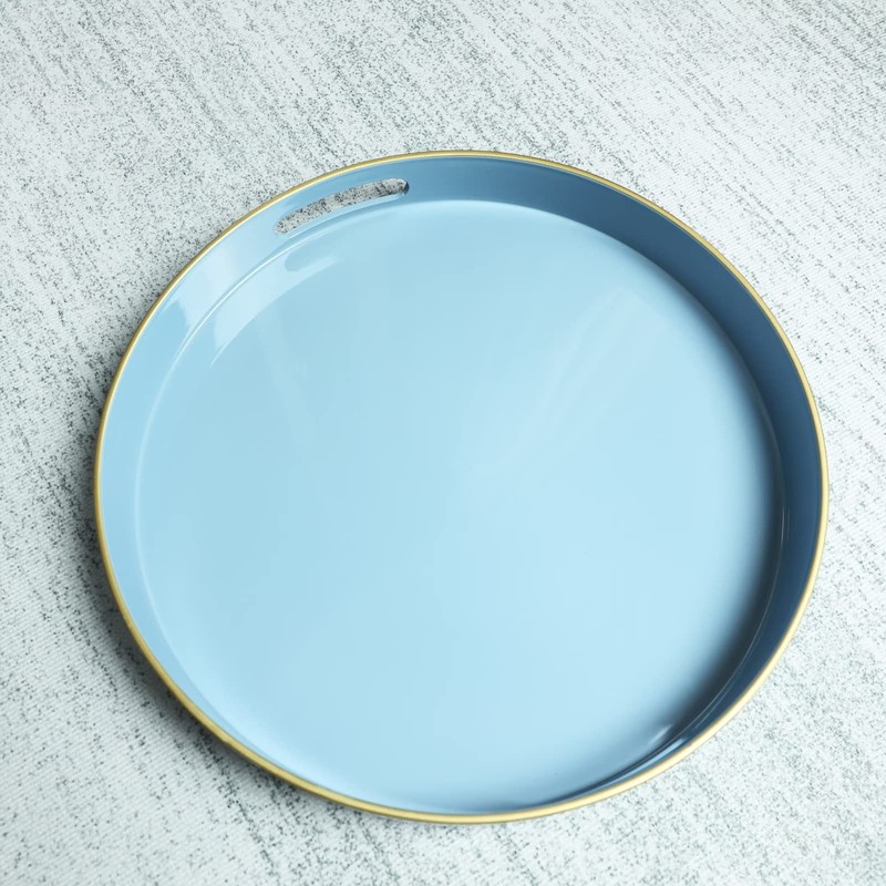 Spsyrine Round Blue Decorative Tray, 13" Plastic Serving Table Tray