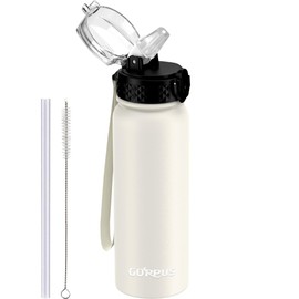GOPPUS 600ml/20oz Stainless Steel Water Bottle with Straw Insulated Sports Bottle Cold Flask with Straw Double Walled Flip up Metal Water Bottles Leakproof Water Bottle for Gym Sports