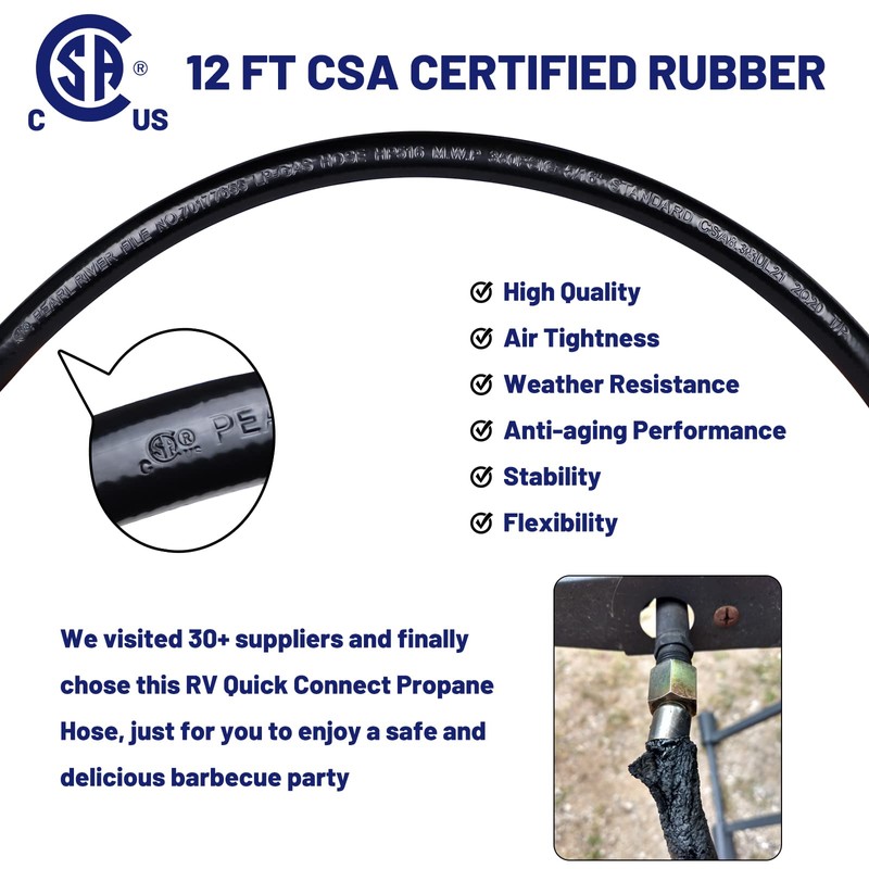 Eazy2hD 12FT RV Propane Hose with Blackstone Elbow Adapter, Low